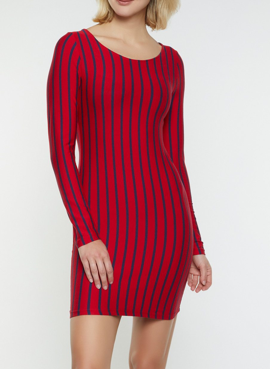 Long Sleeve Striped Bodycon Dress