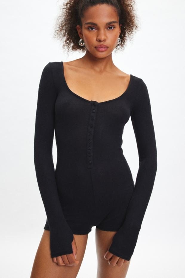 Out From Under Lounge Around Knit Henley Romper