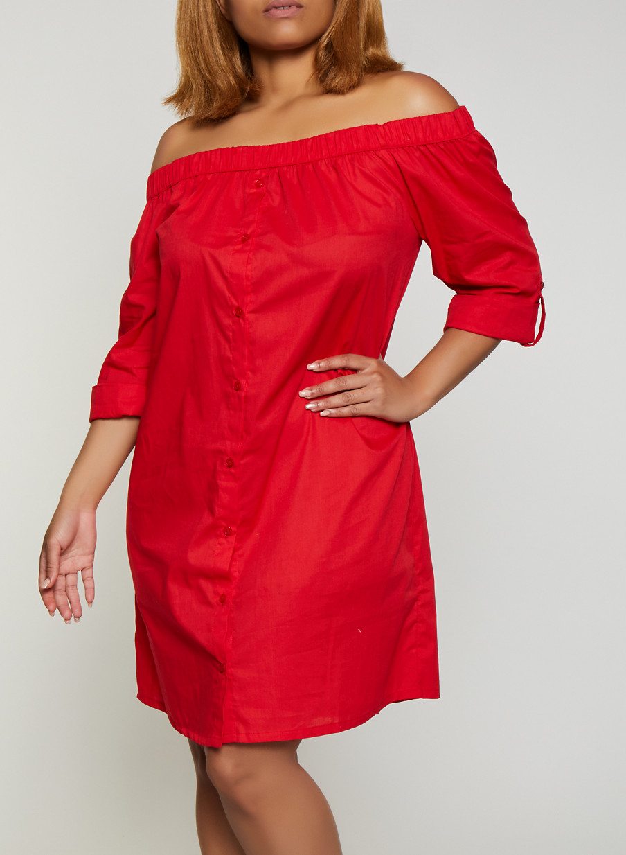 Plus Size Tabbed Sleeve Off the Shoulder Dress