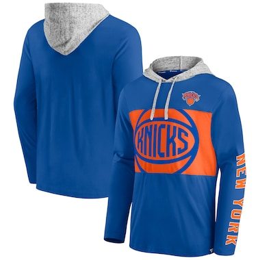 Men's Fanatics Branded Blue/Heathered Gray New York Knicks Block Party Pullover Hoodie