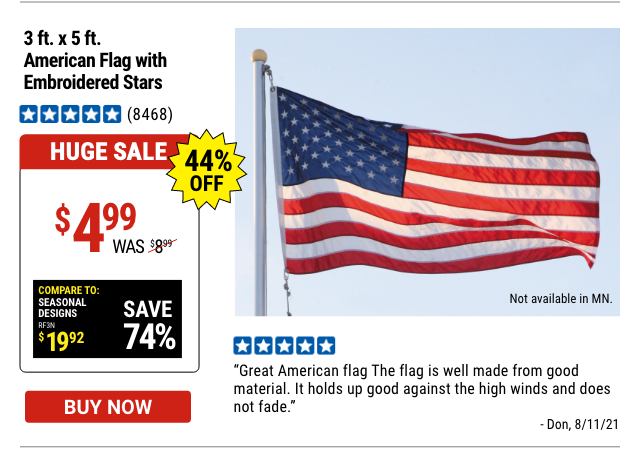 3 Ft. x 5 Ft. American Flag with Embroidered Stars