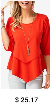 Three Quarter Sleeve Asymmetric Hem Layered Blouse