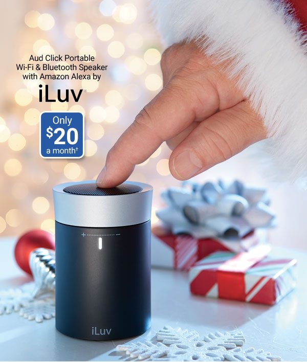 Aud Click Portable Wi-Fi & Bluetooth Speaker with Amazon Alexa by iLuv-Only $20 a month