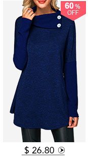 Long Sleeve Button Detail Royal Blue T Shirt