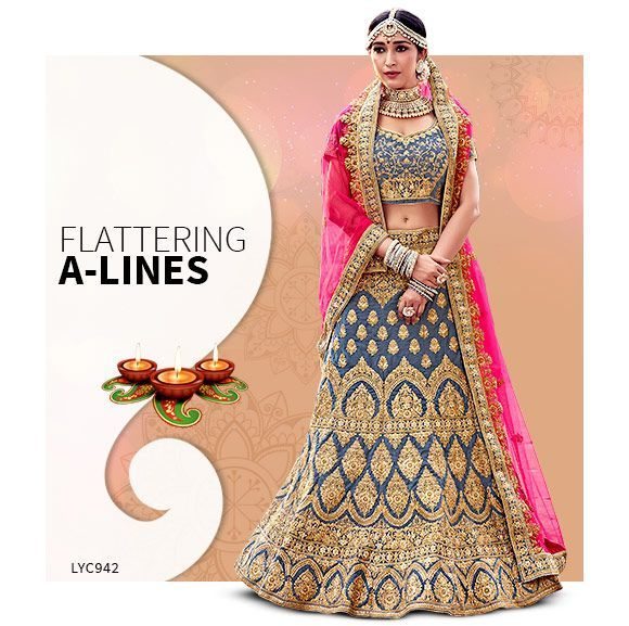 Pretty new A-Line Lehengas in all fabrics and colors. Buy