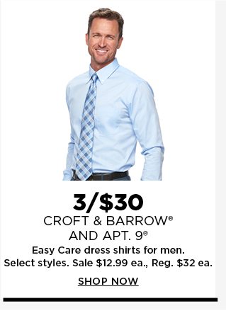 3/$30 croft & barrow and apt. 9 easy care dress shirts for men. sale $12.99. shop now.