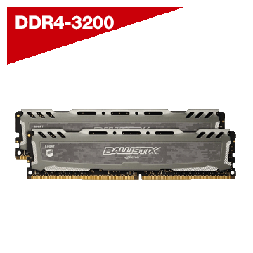 Crucial Ballistix Sport LT 16GB 2 x 8GB DDR4-3200 PC4-25600 CL16 Dual Channel Desktop Memory Kit BLS2K8G4D32AESB - Gray
