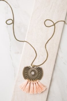 Gold Chain Accent Tassel Pendant Necklace