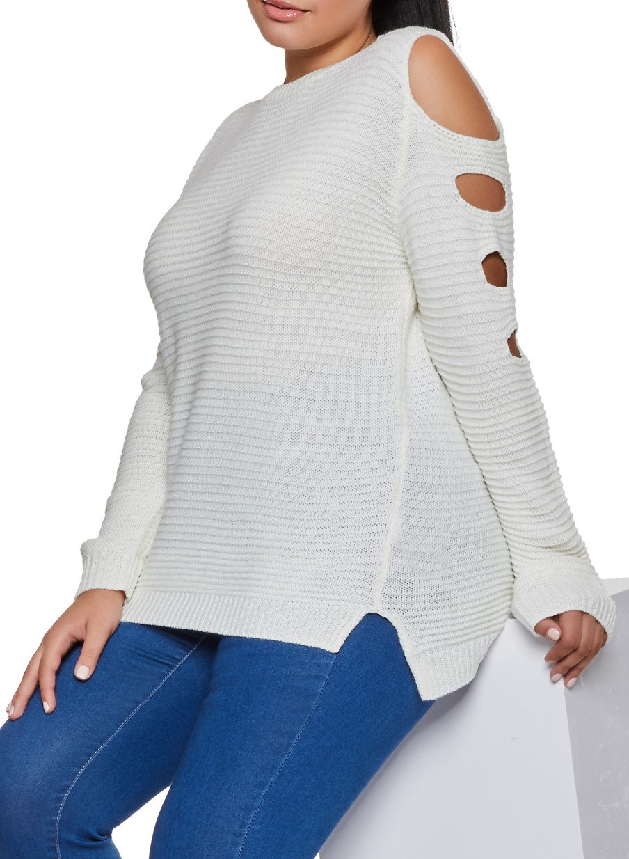 Plus Size Cut Out Sleeve Knit Sweater