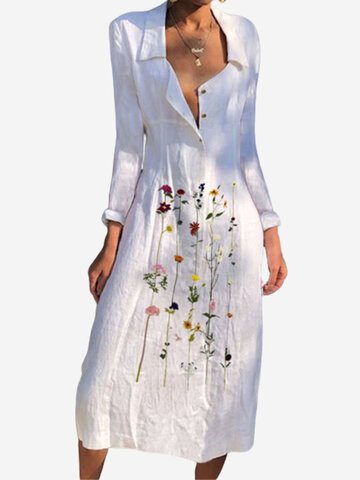 Floral Print Button V-neck Dress