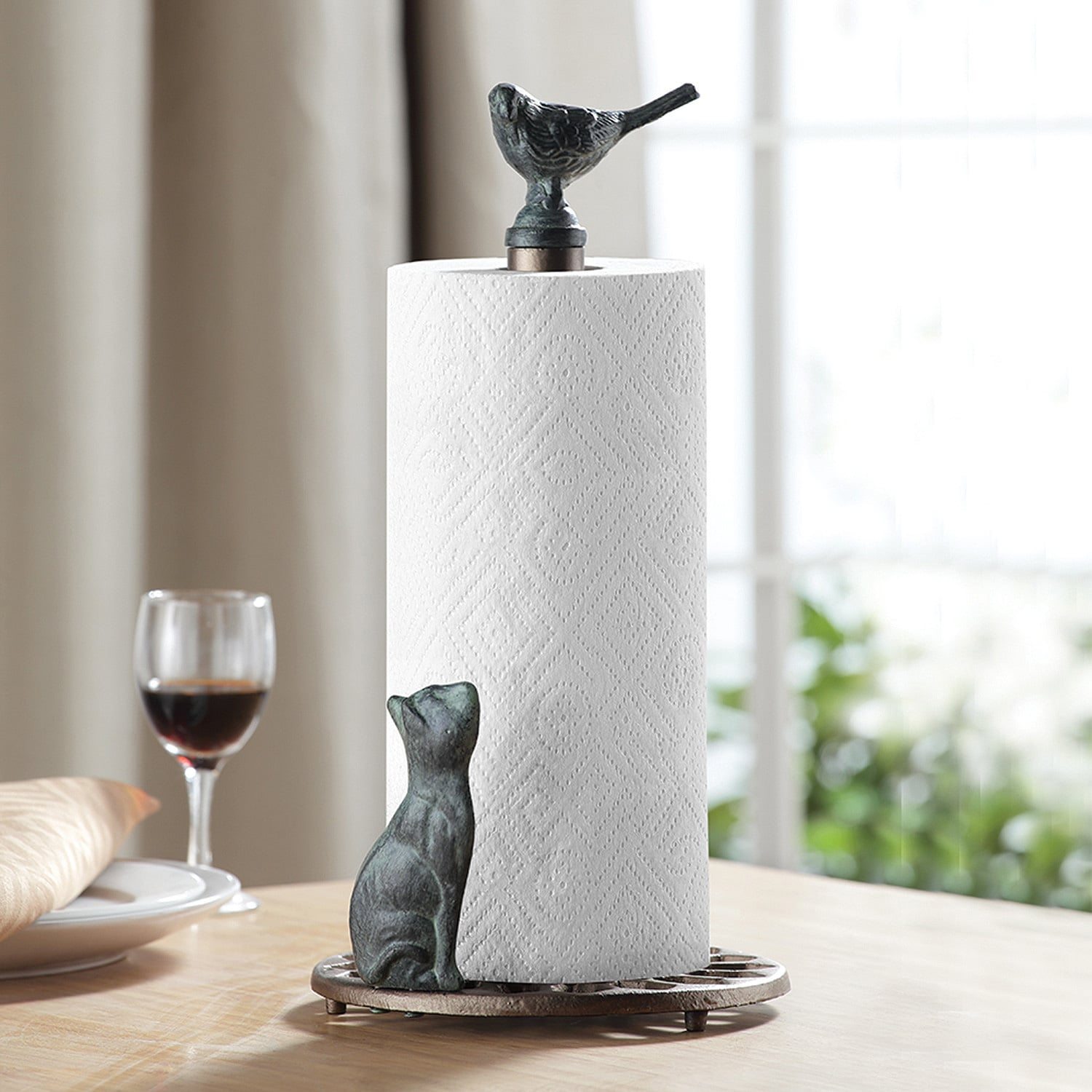 Cat and Bird Paper Towel Holder