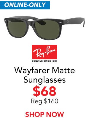 Ray-Ban New Wayfarer Matte Sunglasses 55mm with Black Frame and Green Lenses