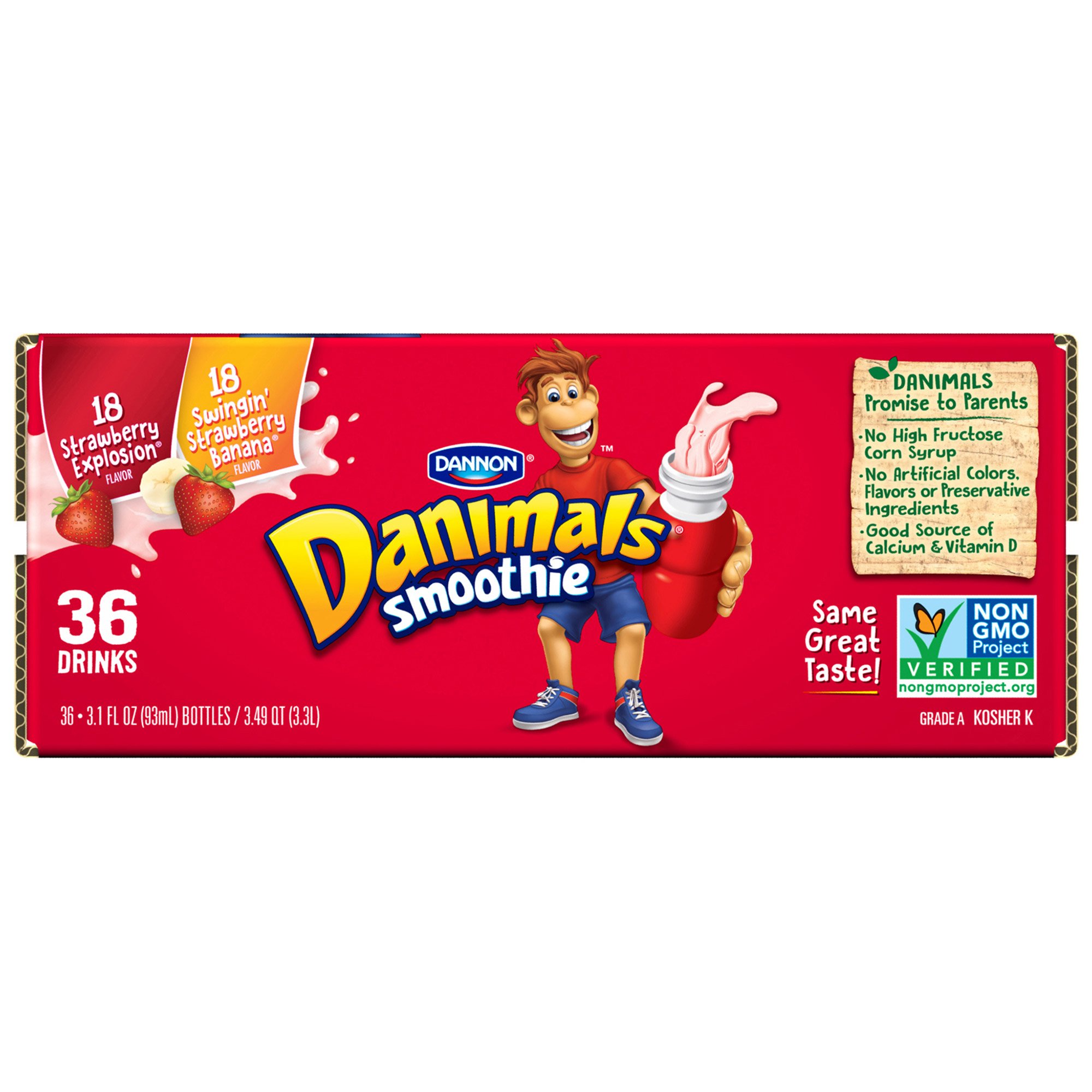 Dannon Danimals Smoothie Variety Pack, 36-Count, 3.1 Fluid Ounce Each