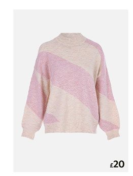 Womens Pink Diagonal Stripe Colour Block Jumper