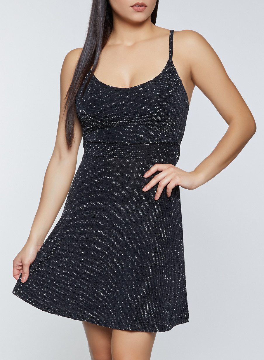 Lurex Lace Back Skater Dress