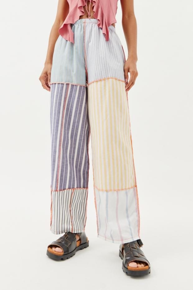 Urban Renewal Remade Outseam Pieced Striped Shirting Pant