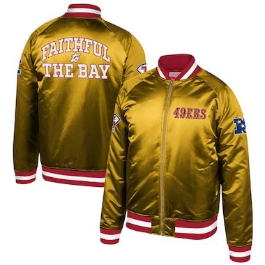 Men's Mitchell & Ness Gold San Francisco 49ers 75th Anniversary Faithful to the Bay Full-Snap Satin Jacket