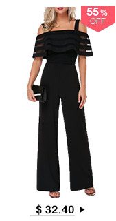 Overlay Embellished Strappy Cold Shoulder Black Jumpsuit