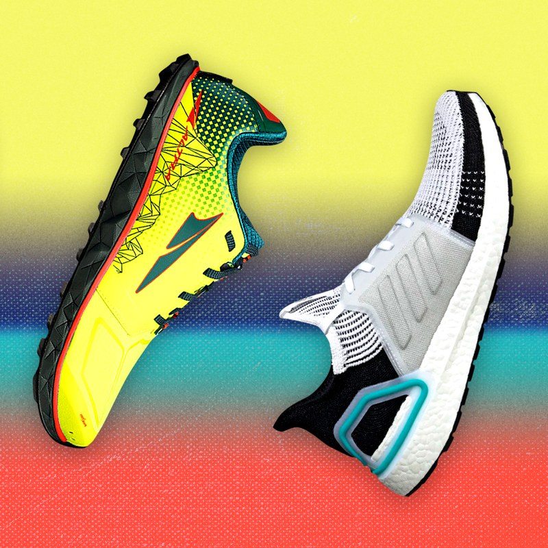 Running sneakers on a colorful background