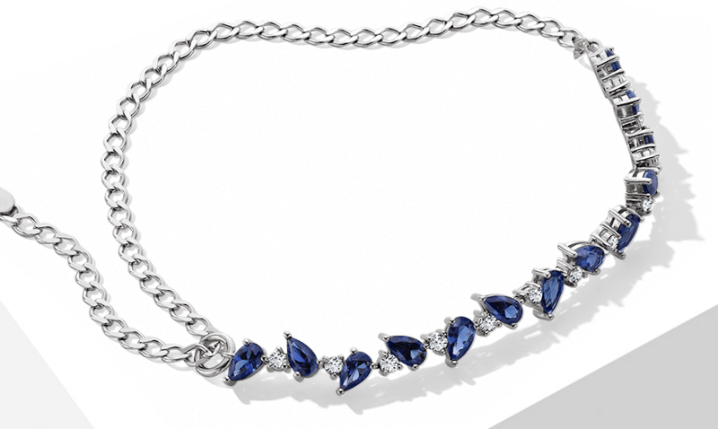 Pear-Shaped Blue Lab-Created Sapphire & White Lab-Created Sapphire Adjustable Line Bracelet Sterling Silver 6.25'' to 9''