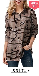 Button Up Printed Turndown Collar Long Sleeve Shirt