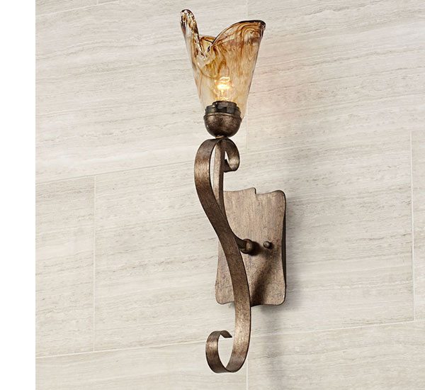 Amber Scroll 23 1/2" High Art Glass and Bronze Wall Sconce