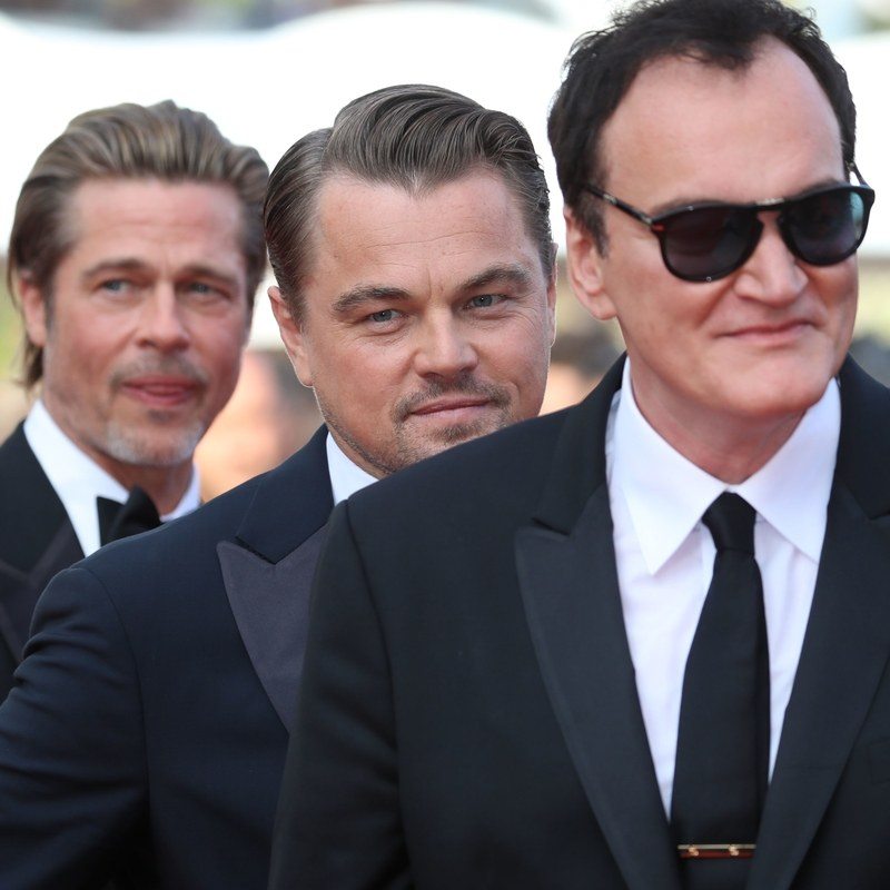 US film director Quentin Tarantino, US actor Leonardo DiCaprio and US actor Brad Pitt