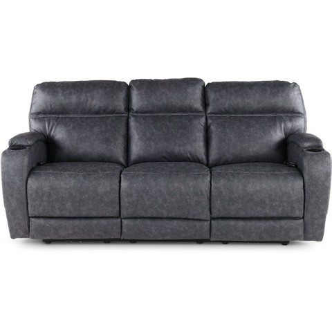 Jaguar Charcoal Power Reclining Sofa with Headrest and Lumbar