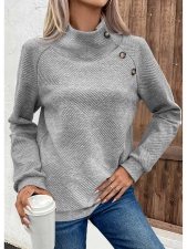 ROTITA Button Grey Turtleneck Long Sleeve Sweatshirt