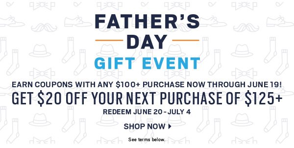 "Father's Day Gift Event coupon $20 Off $125"