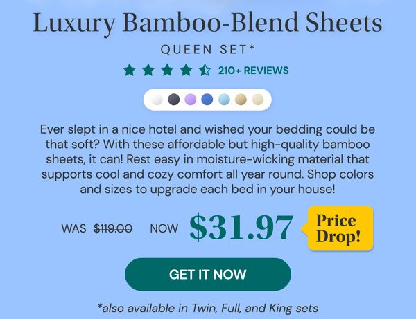 6-Piece Bamboo-Blend Comfort Luxury Sheet Set in Your Choice of Size and Color