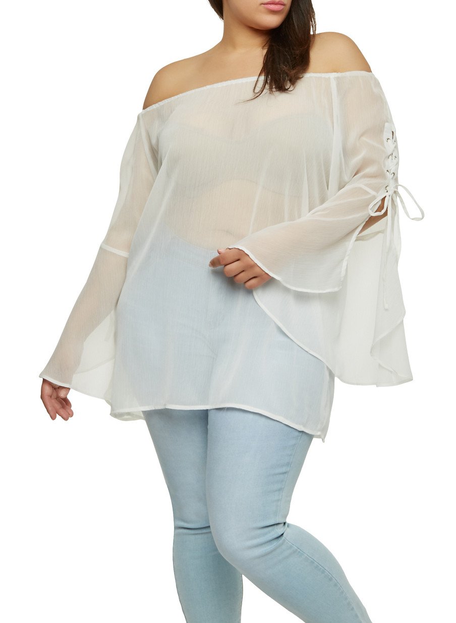 Plus Size Sheer Off the Shoulder Top