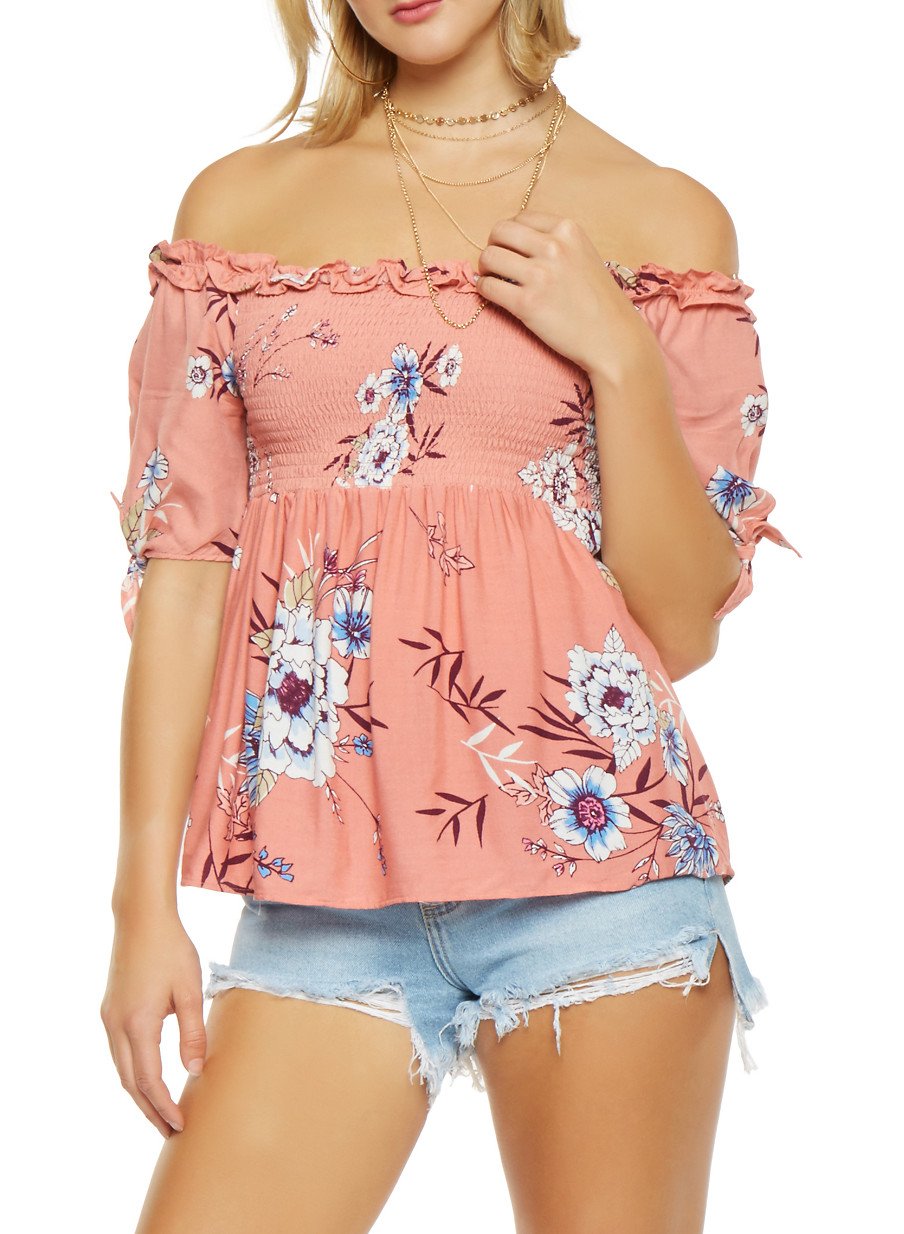 Smocked Off the Shoulder Floral Top