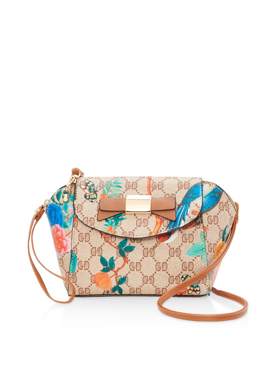 Printed Faux Leather Crossbody Bag