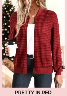 Christmas Red Patchwork Long Sleeve Stand Collar Jacket