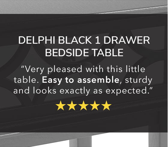 Delphi Black 1 Drawer Bedside Table - 5* - Easy to assemble