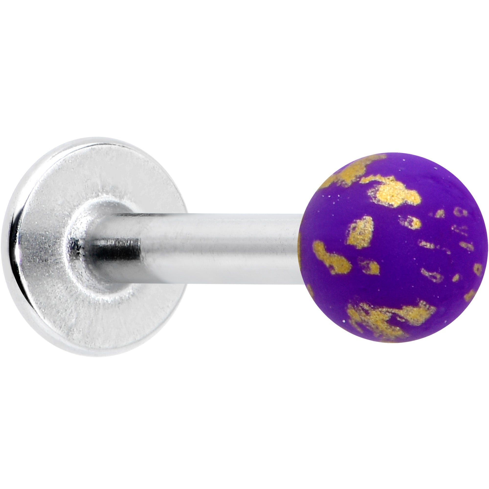 Image of 16 Gauge 5/16 Matte Purple Splatter Pattern Labret Monroe Tragus