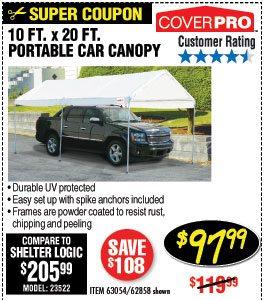 10 ft. x 20 ft. Portable Car Canopy