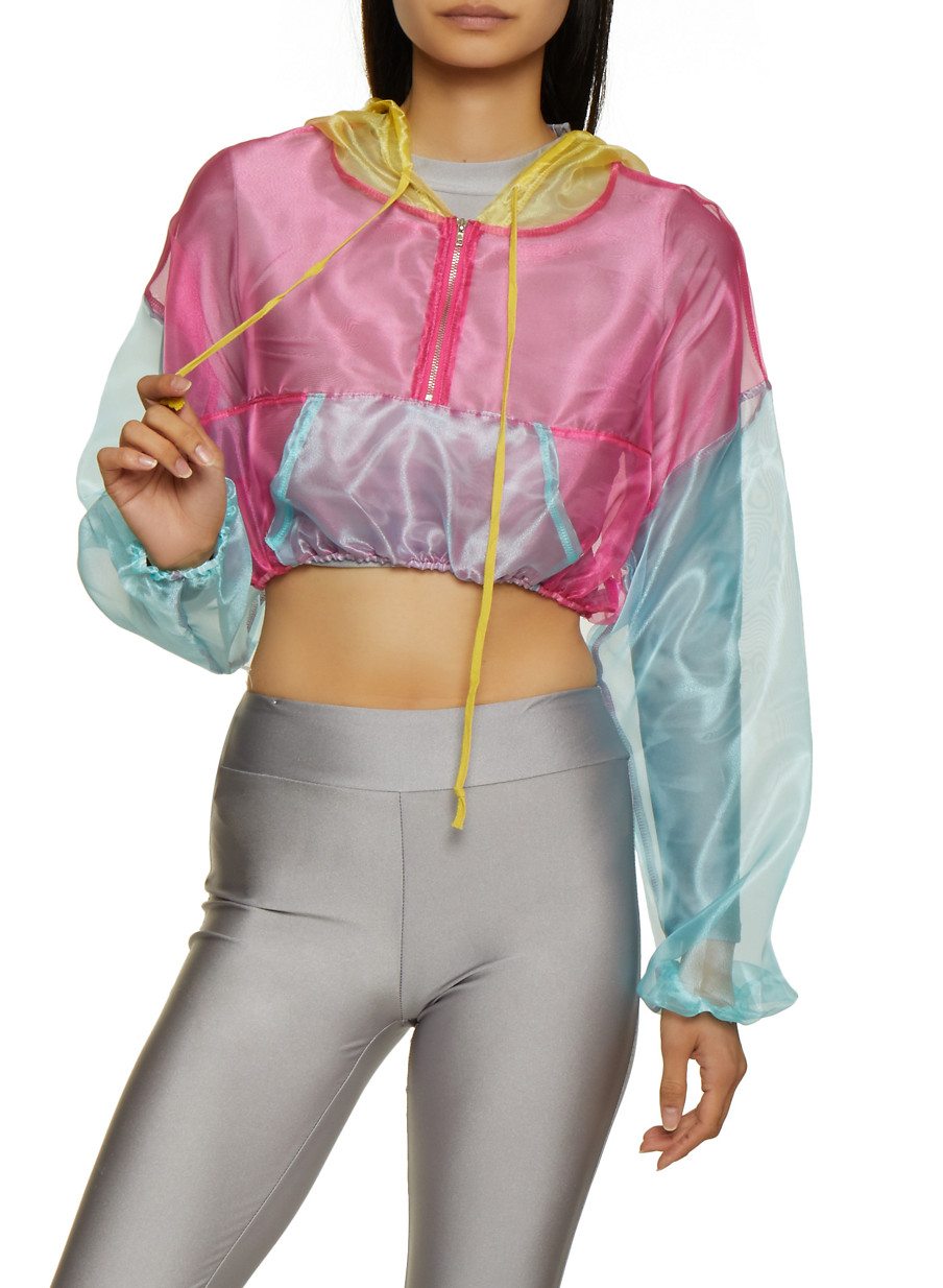 Color Block Organza Cropped Windbreaker