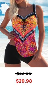 ROTITA Bowknot Multi Color Tribal Print Tankini Top