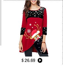 Asymmetric Hem Elk Print Christmas T Shirt