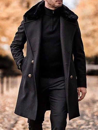 Lapel Plain Mid-Length Slim Men's Coat