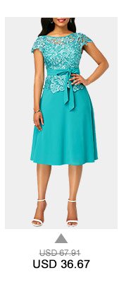 Lace Panel Cyan Cap Sleeve Dress