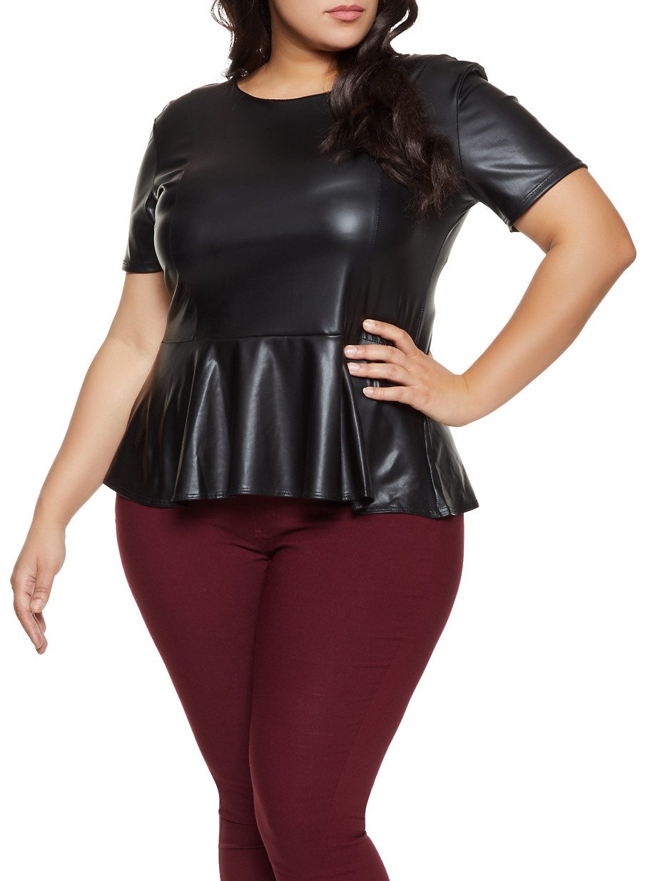 Plus Size Faux Leather Peplum Top