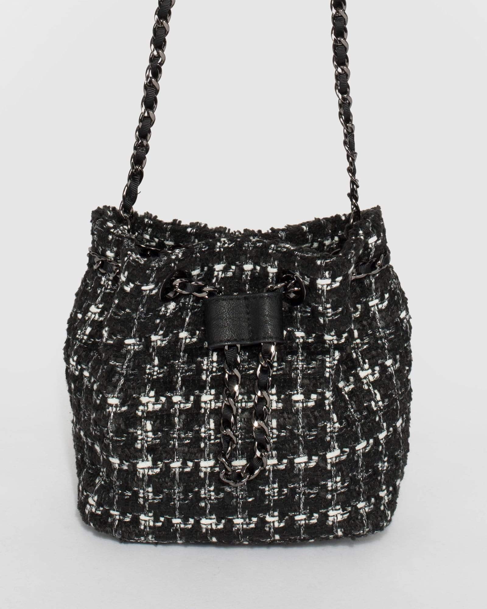 Image of Black & White Rana Mini Bucket Bag