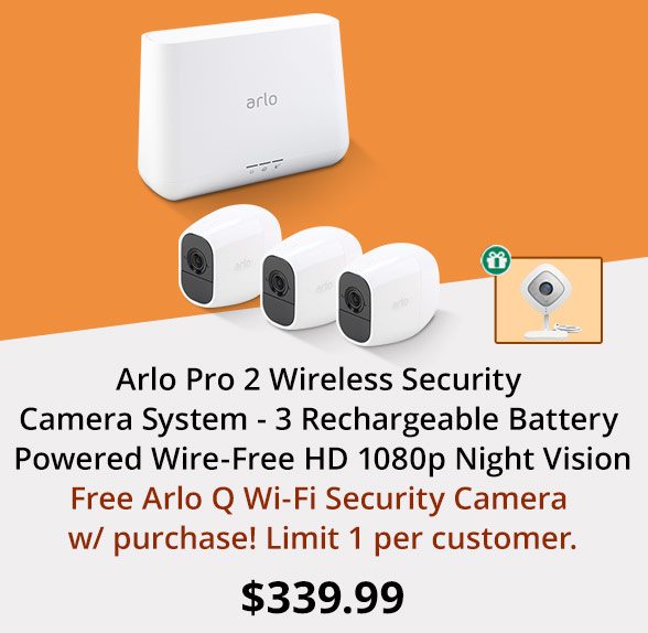 Arlo Pro 2 Wireless Security Camera System - 3 Rechargeable Battery Powered Wire-Free HD 1080p Night Vision