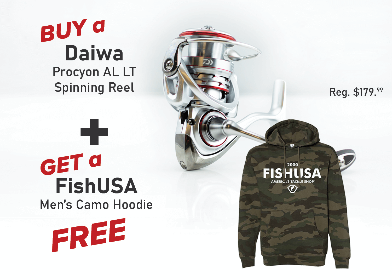 Buy a Daiwa Procyon AL LT Spinning Reel & Get a FREE FishUSA Men's Camo Hoodie