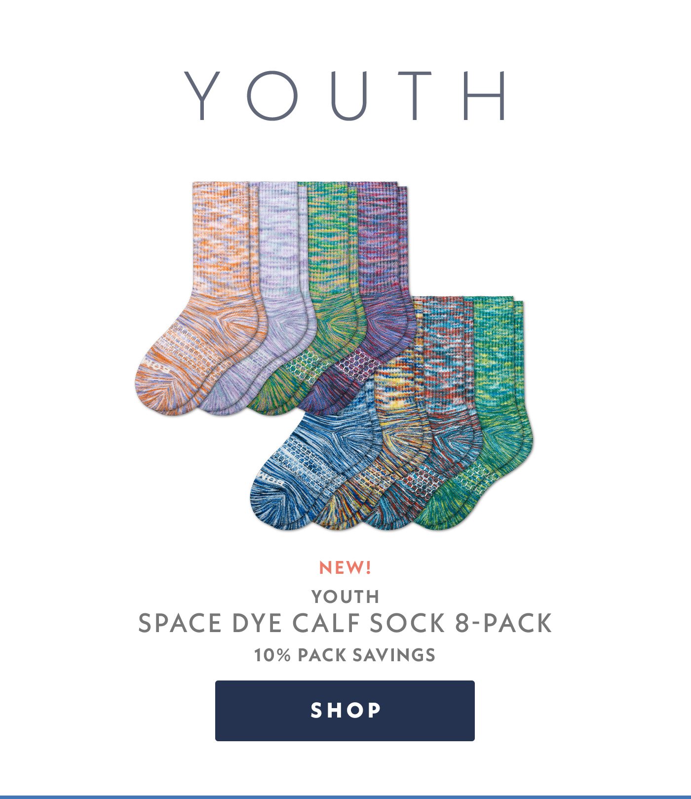 New! Youth Space Dye Calf Sock 8-Pack | 10% Pack Savings | Shop