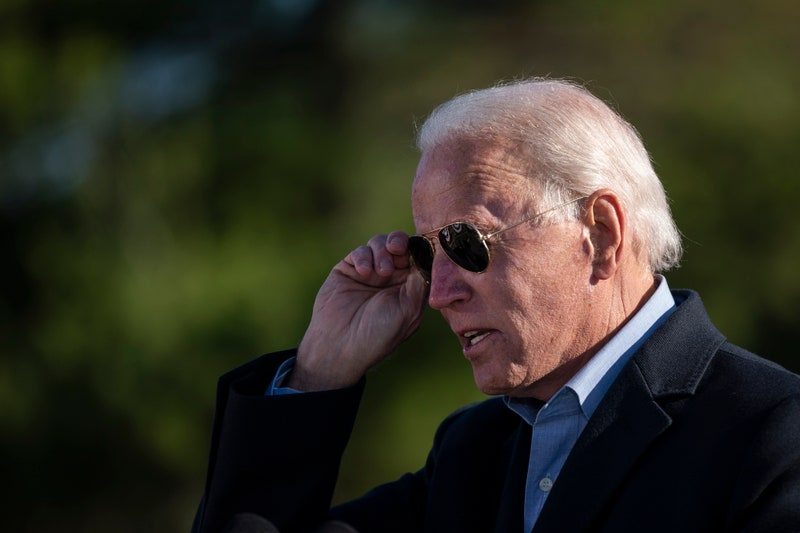 Joe Biden wearing his signature Ray-Ban aviator sunglasses. 