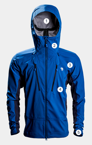 Close-up of a blue Touren Hooded Jacket. 